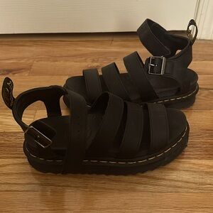 Dr. Martens Black Leather Strappy Platform Sandals